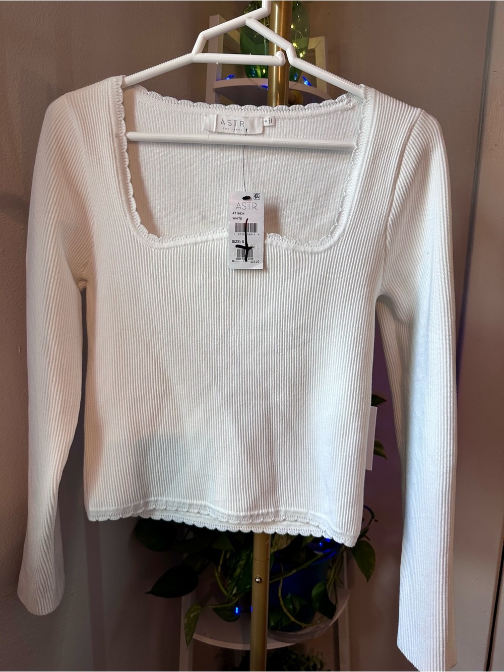 Astr the Label Ribbed Square Neck Long Sleeve Top